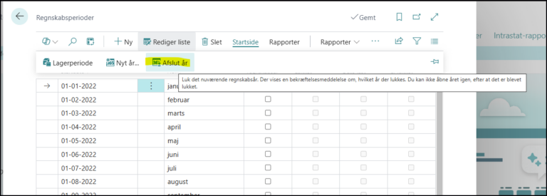 Afslut år i Business Central